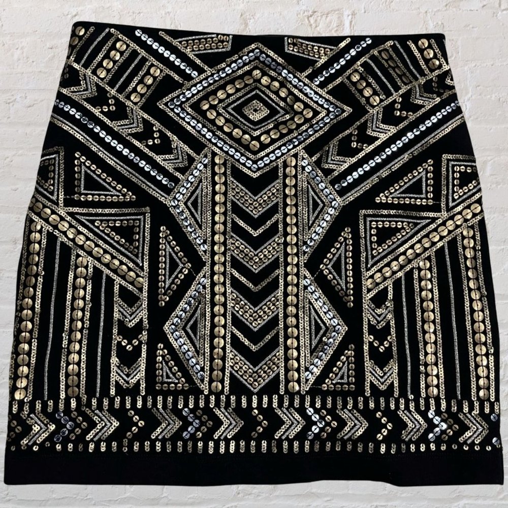 Gorgeous Knit Metallic Sequined Art Deco Black Express Skirt